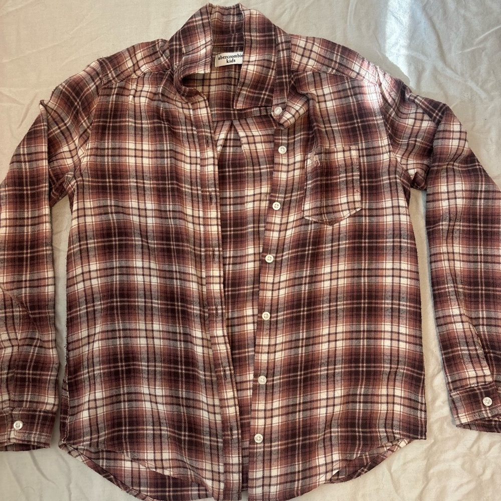 Brown and white plaid flannel shirt
